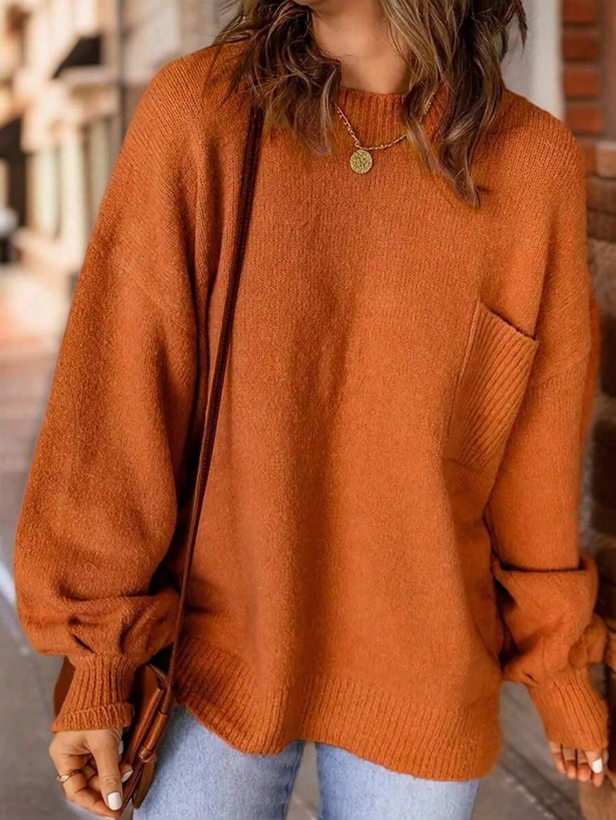 Patched Pocket Drop Shoulder Sweater