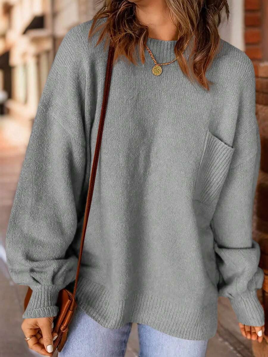 Patched Pocket Drop Shoulder Sweater