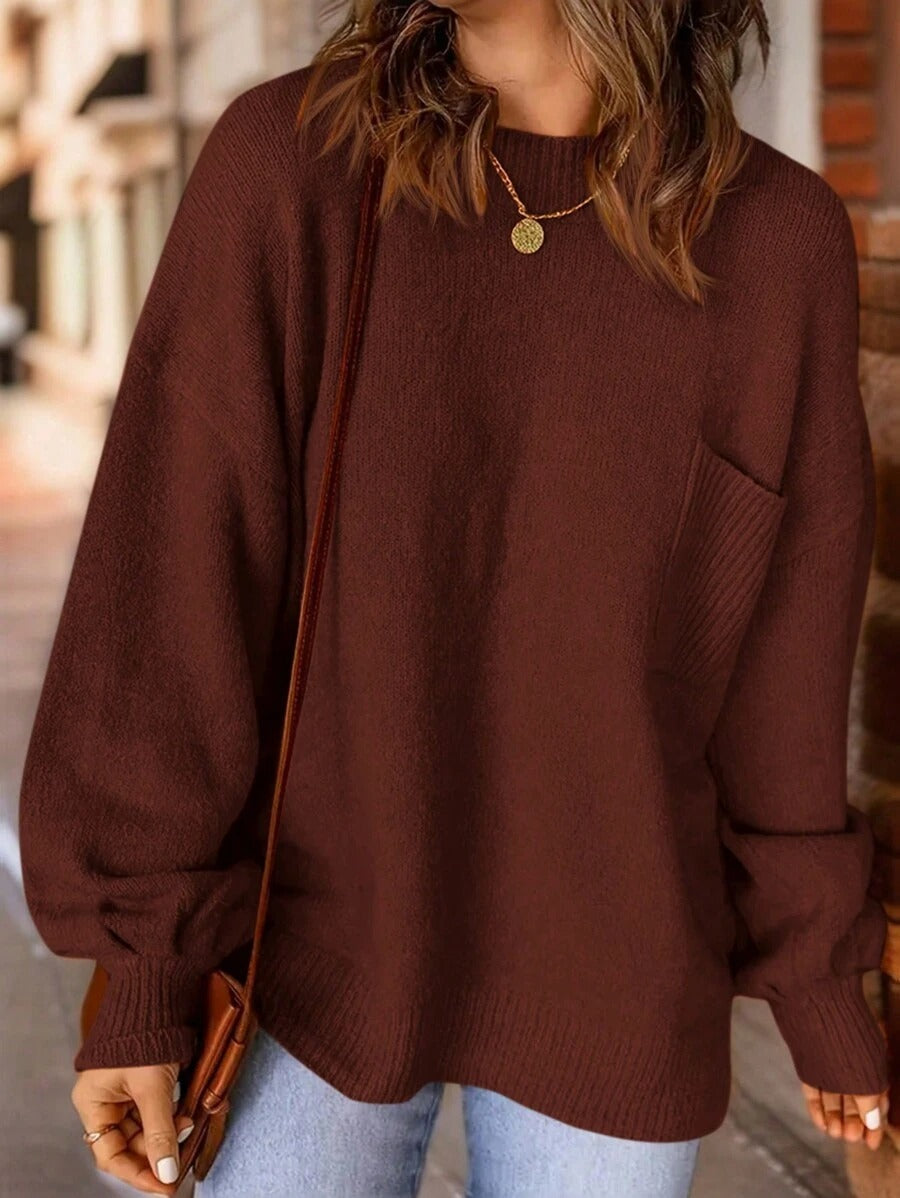 Patched Pocket Drop Shoulder Sweater