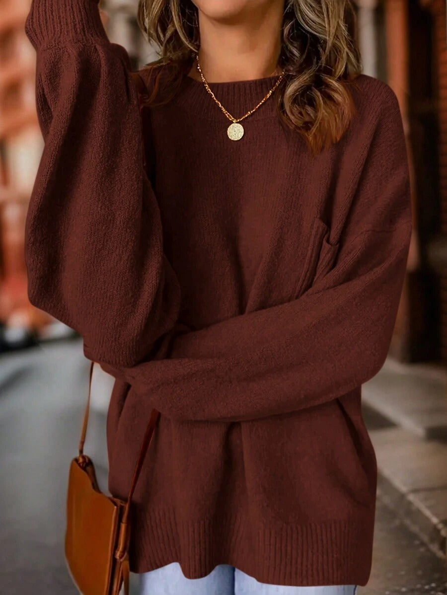 Patched Pocket Drop Shoulder Sweater