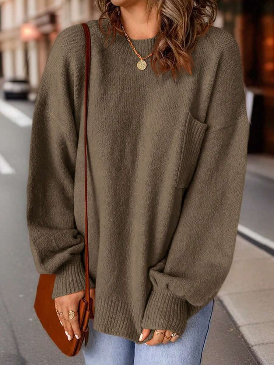 Patched Pocket Drop Shoulder Sweater