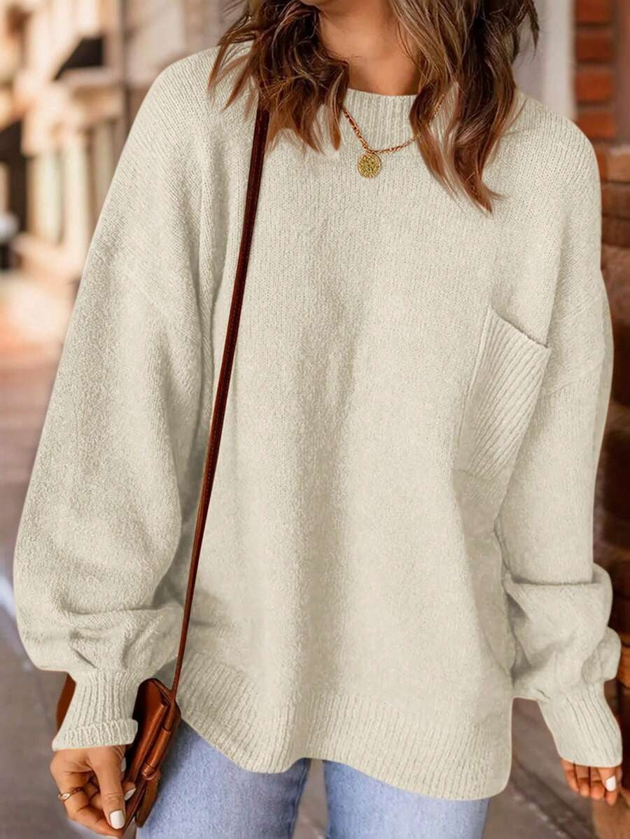 Patched Pocket Drop Shoulder Sweater