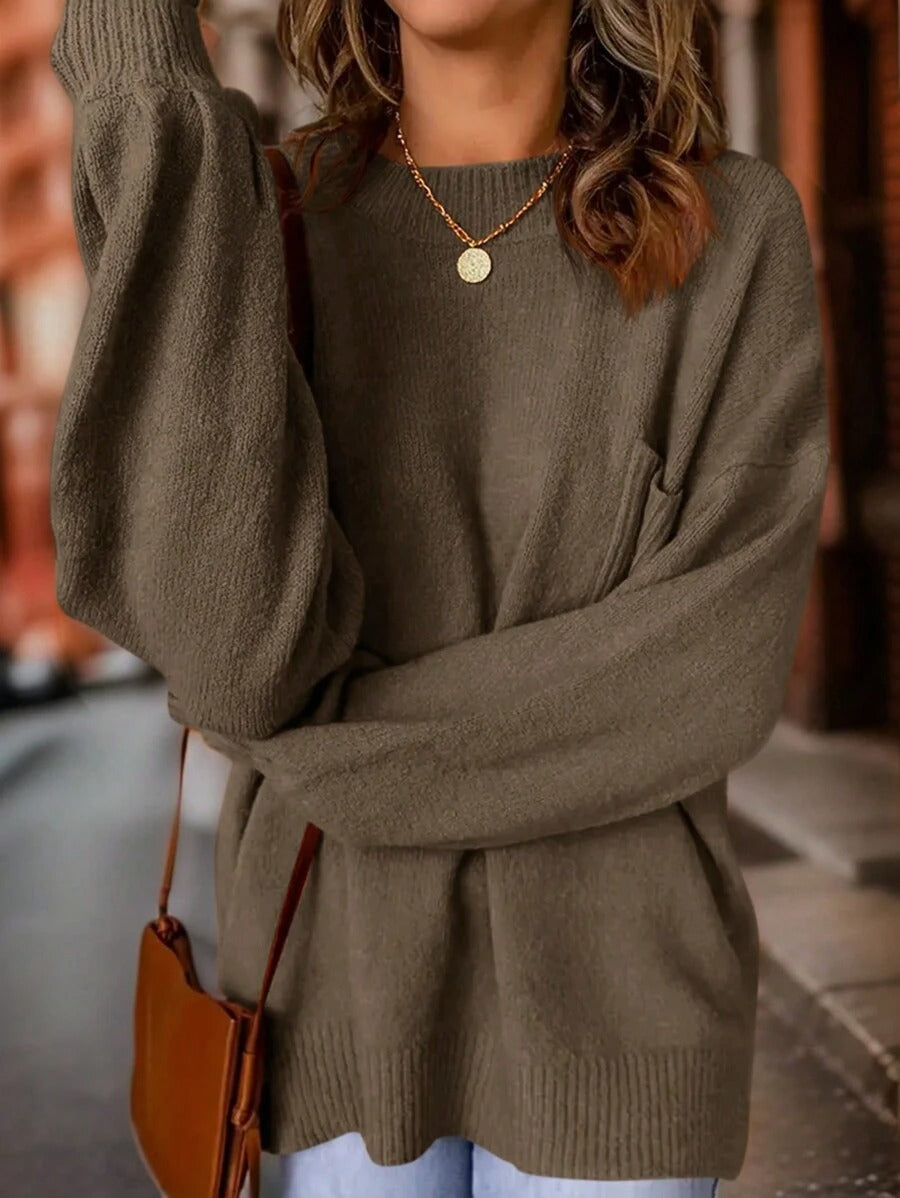 Patched Pocket Drop Shoulder Sweater