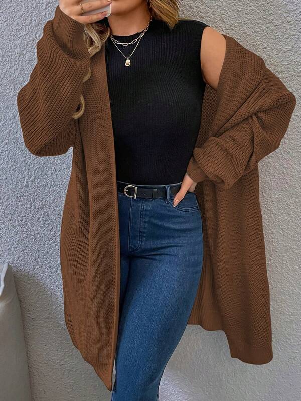 Plain Pattern Open Front Cardigan