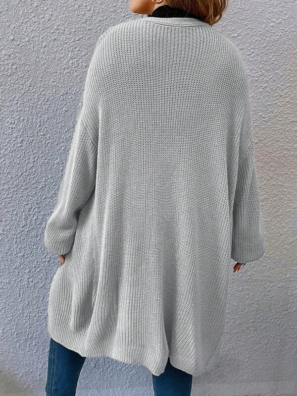 Plain Pattern Open Front Cardigan