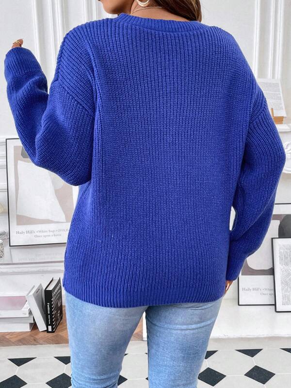 Plain Design Ribbed Knit Sweater