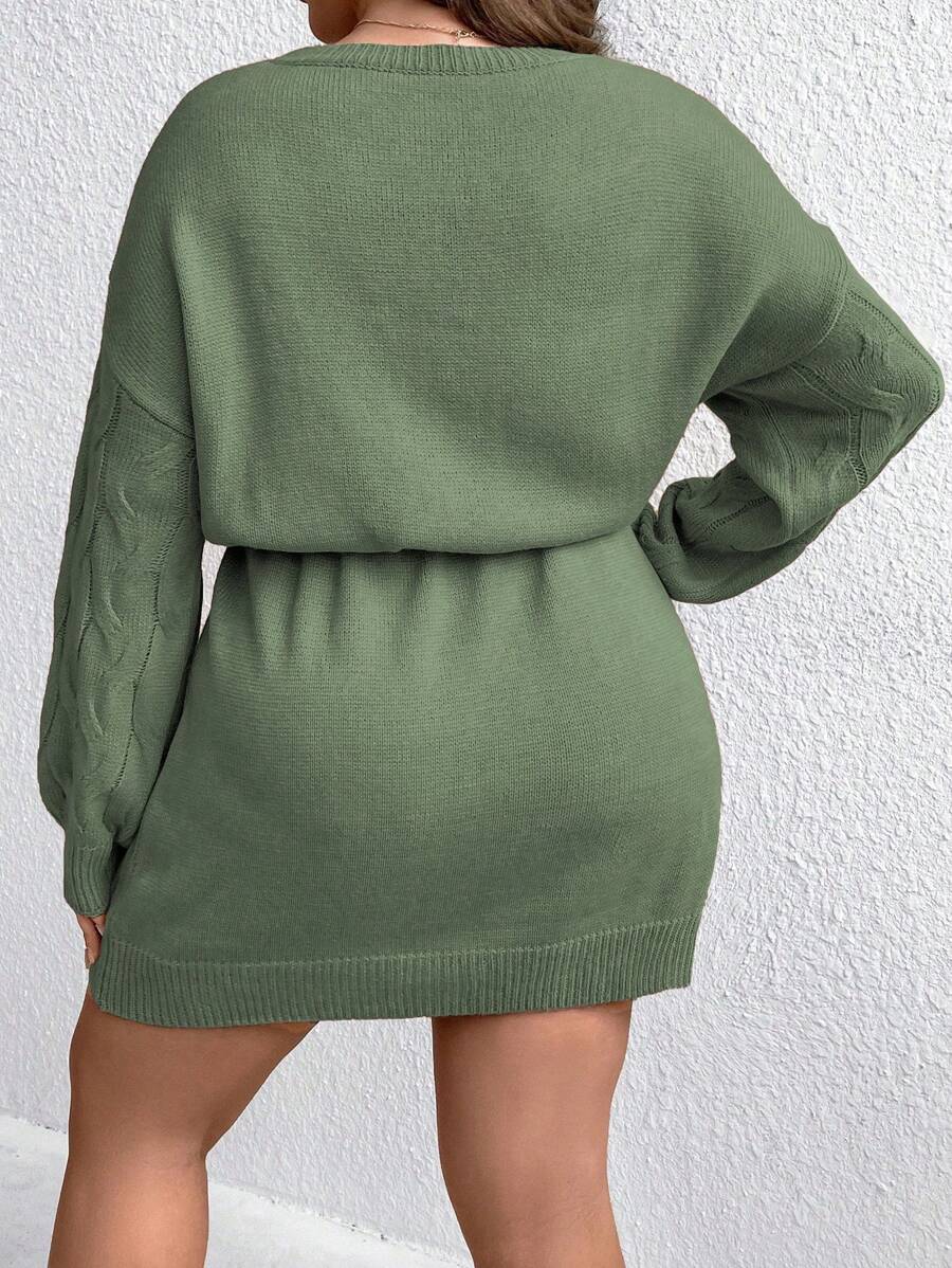 Plain Pattern Drawstring Sweater Dress