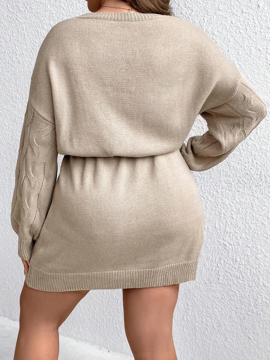 Plain Pattern Drawstring Sweater Dress