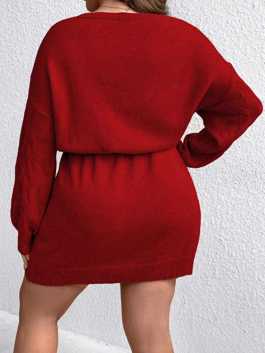 Plain Pattern Drawstring Sweater Dress