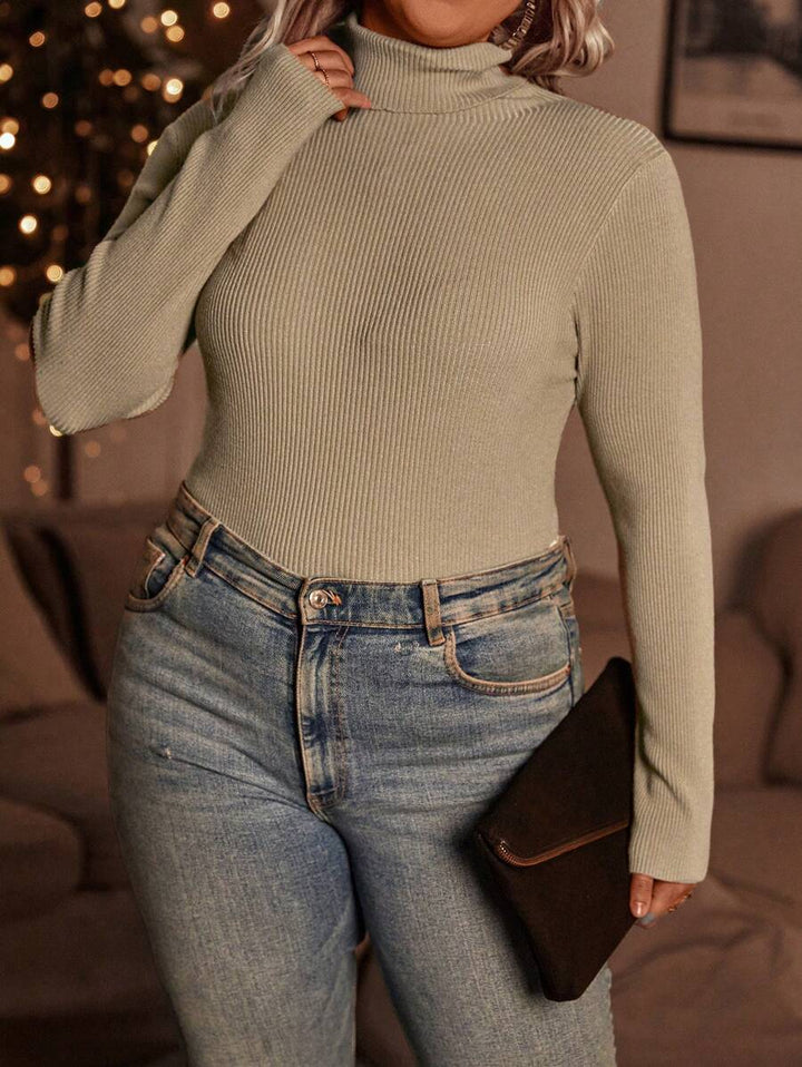 Plain Pattern Ribbed Knit Sweater