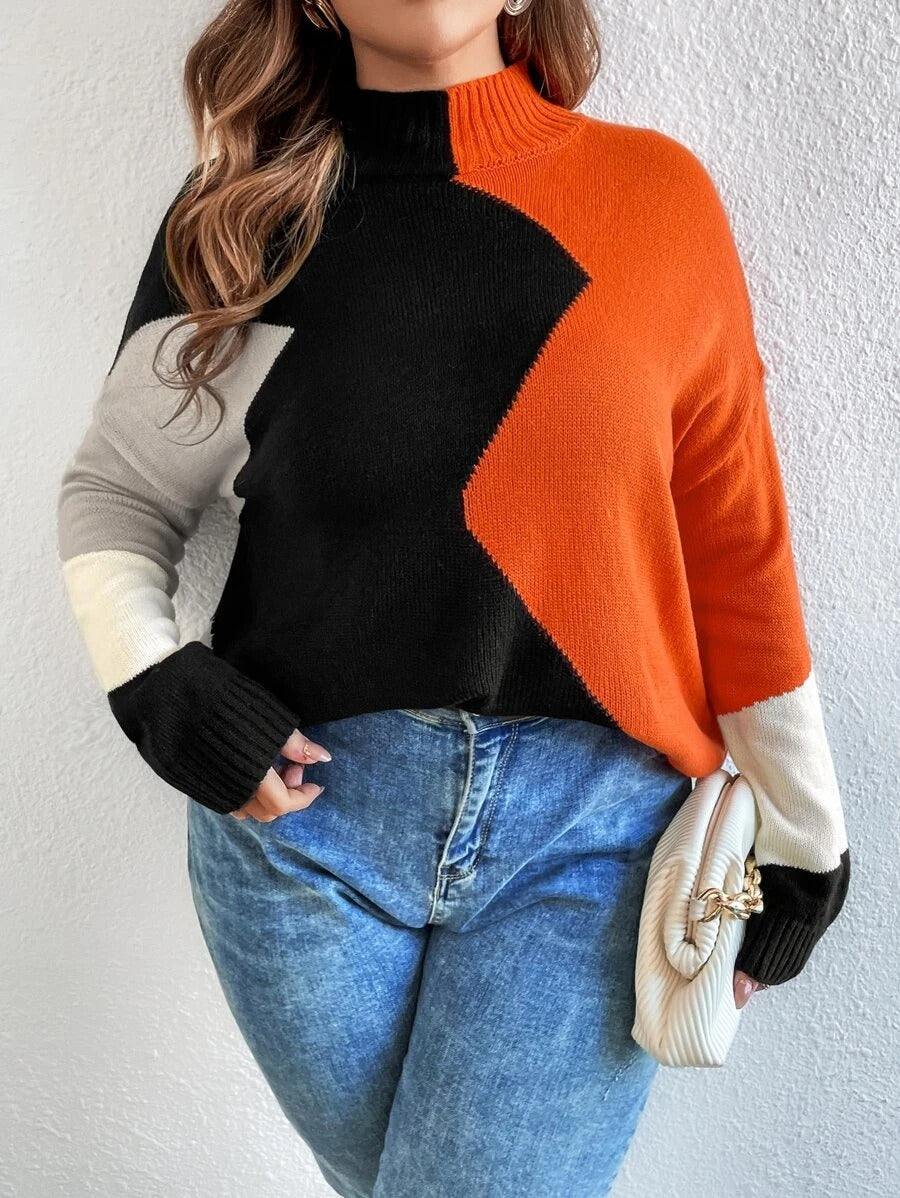 Plus Block Mock Neck Sweater