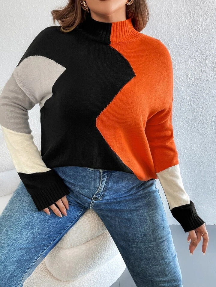 Plus Block Mock Neck Sweater