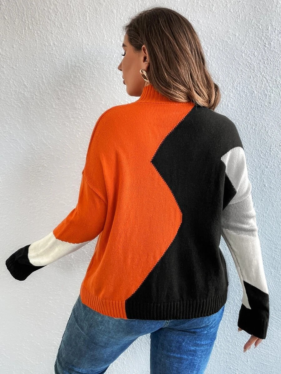 Plus Block Mock Neck Sweater