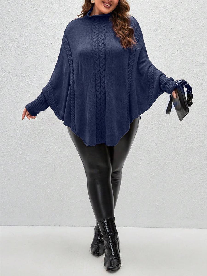 Plus Cable Knit Batwing Sleeve Ribbed Poncho