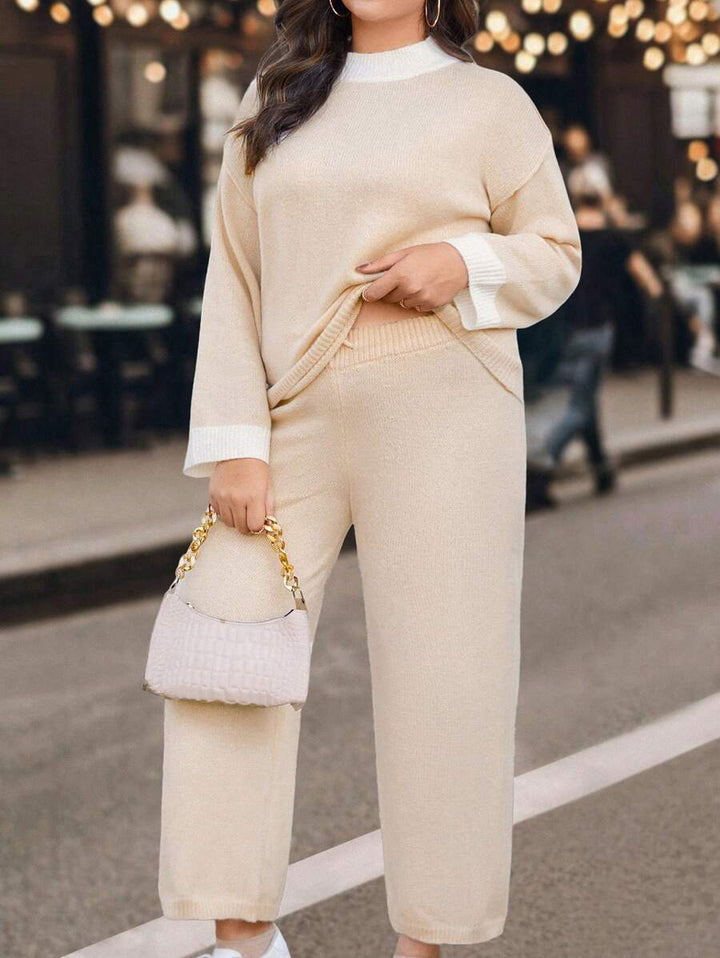 Plus Cable Knit Raglan Sleeve Sweater And Knit Pants