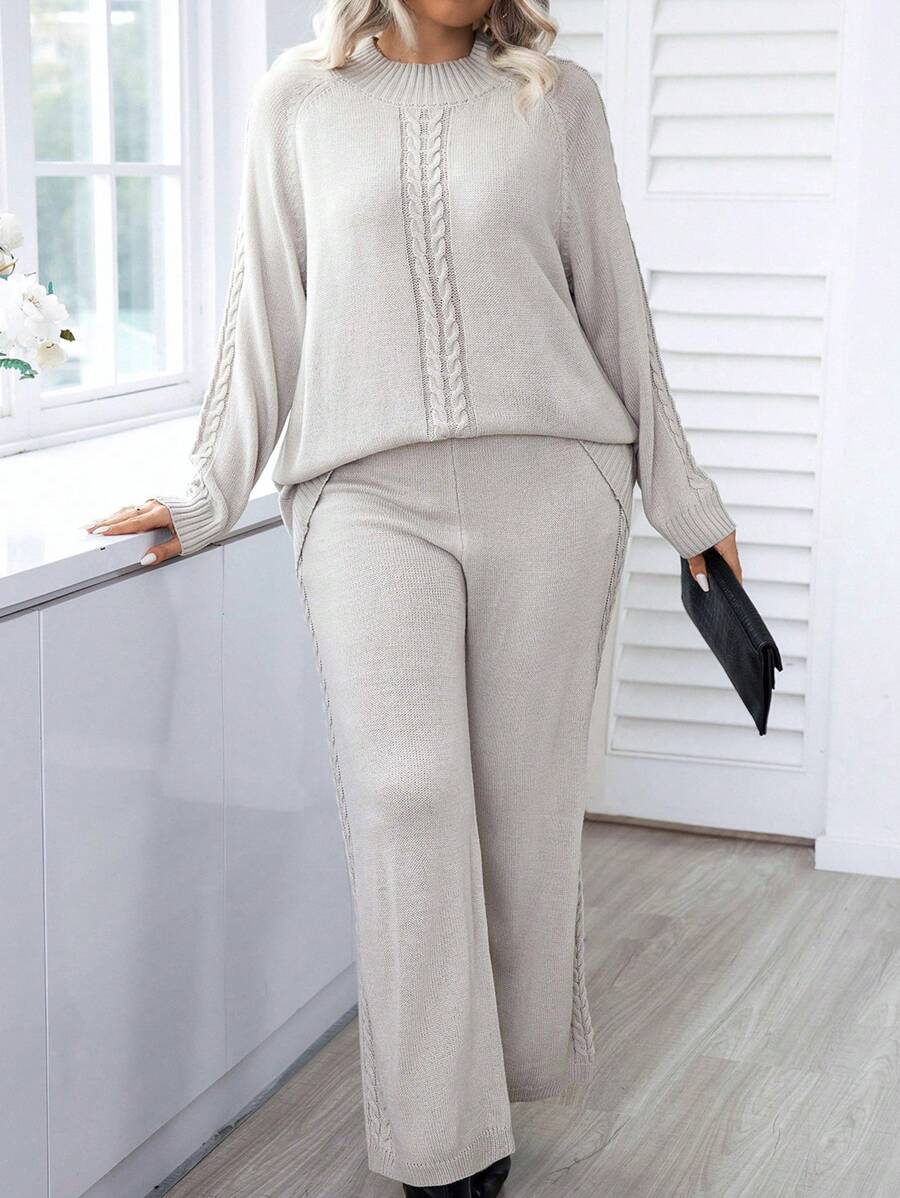 Plus Cable Knit Raglan Sleeve Sweater And Knit Pants