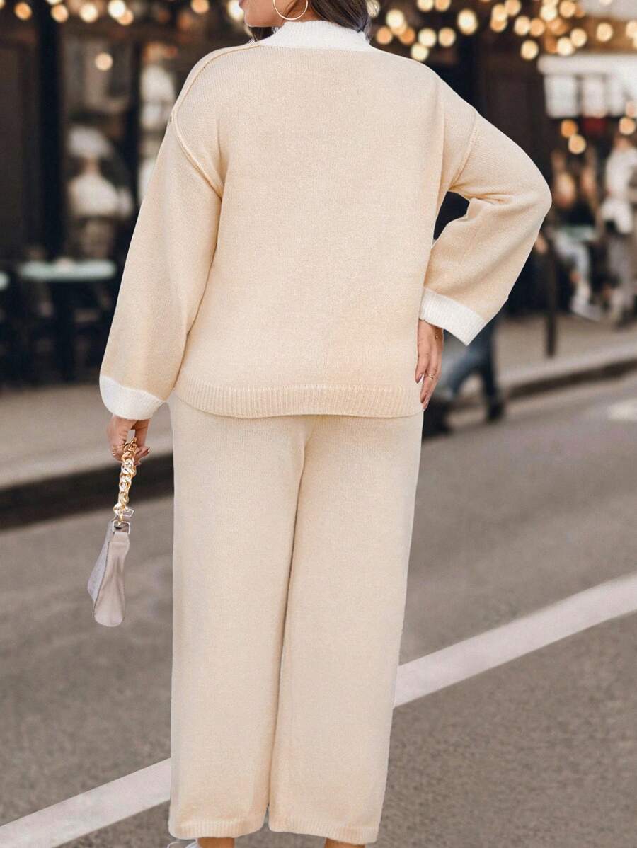 Plus Cable Knit Raglan Sleeve Sweater And Knit Pants