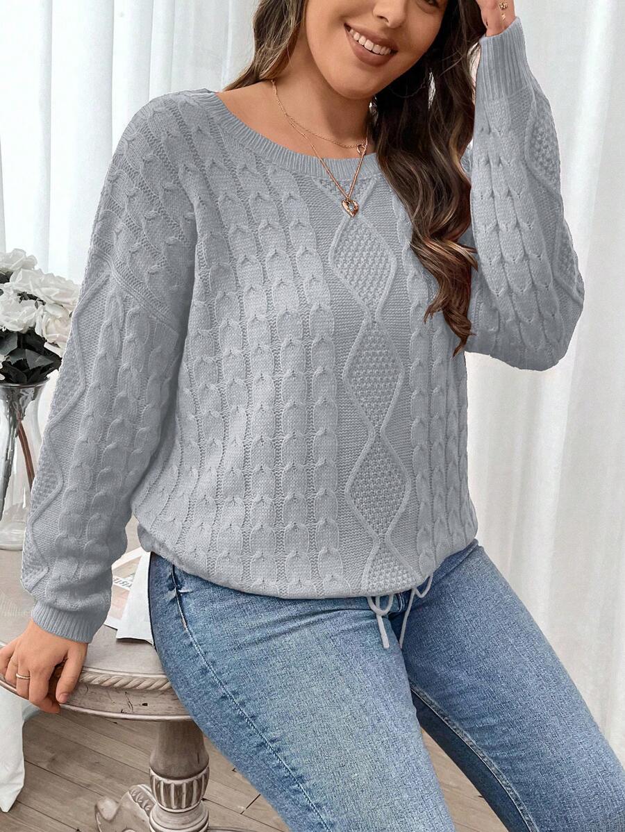 Plus Christmas Cable Knit Drawstring Hem Sweater