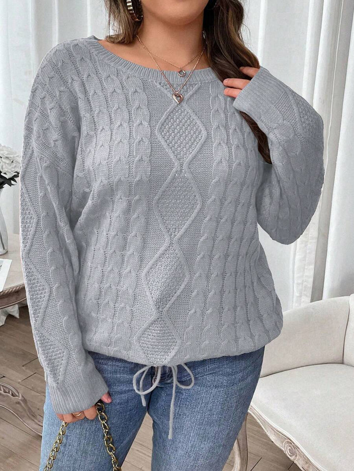 Plus Christmas Cable Knit Drawstring Hem Sweater