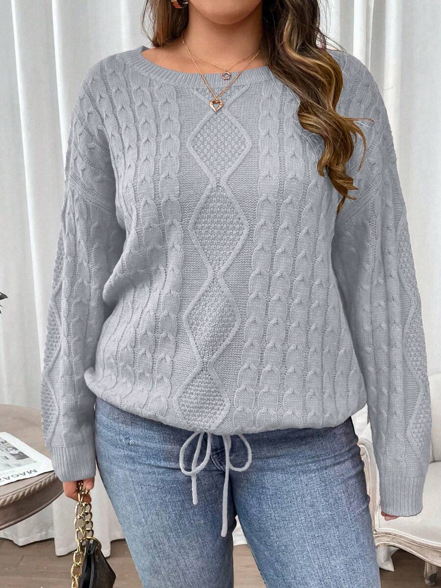 Plus Christmas Cable Knit Drawstring Hem Sweater