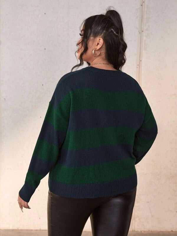 Plus Colorblock Drop Shoulder Sweater