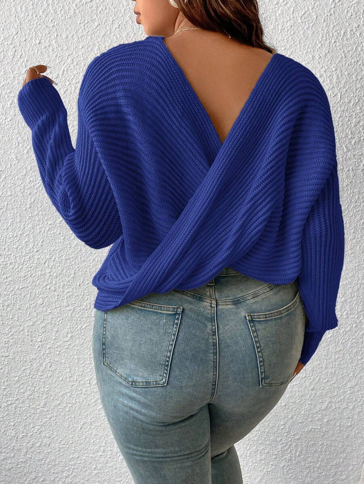 Plus Crossover Back Batwing Sleeve Sweater