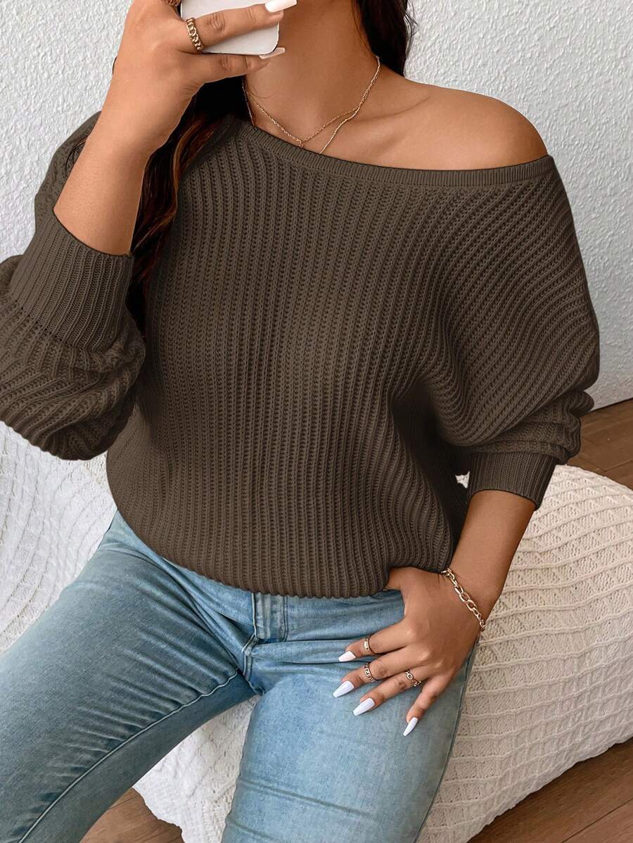 Plus Crossover Back Batwing Sleeve Sweater