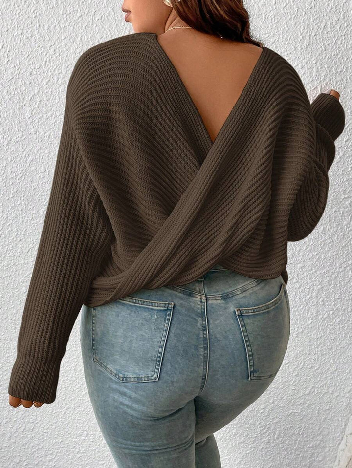 Plus Crossover Back Batwing Sleeve Sweater