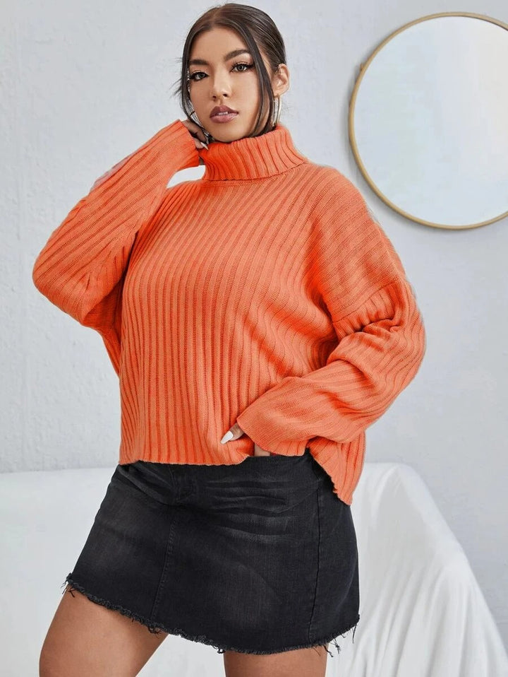 Plus Drop Rib-Knit Long Sleeve Sweater