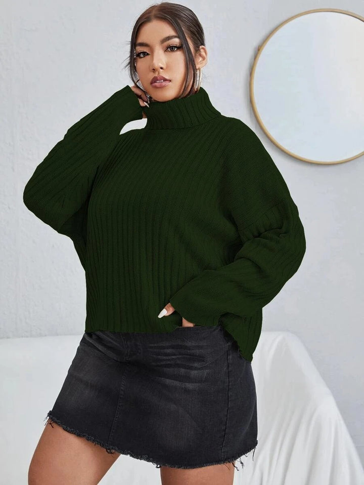 Plus Drop Rib-Knit Long Sleeve Sweater