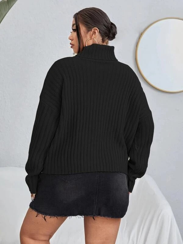 Plus Drop Rib-Knit Long Sleeve Sweater