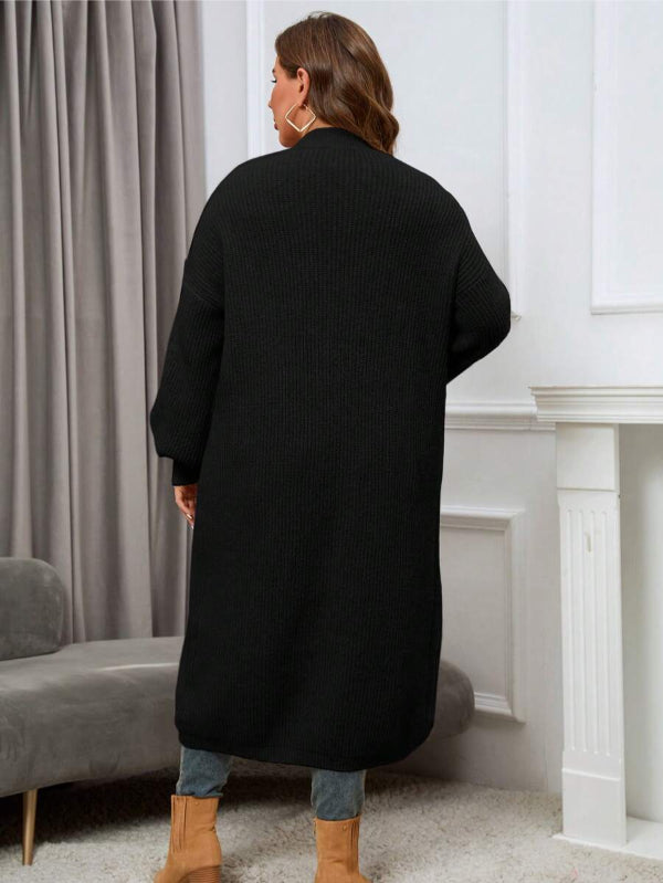 Plus Dual Pocket Long Length Open Front Cardigan