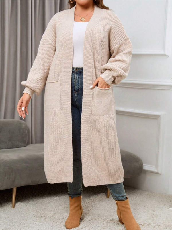 Plus Dual Pocket Long Length Open Front Cardigan