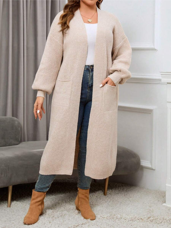 Plus Dual Pocket Long Length Open Front Cardigan