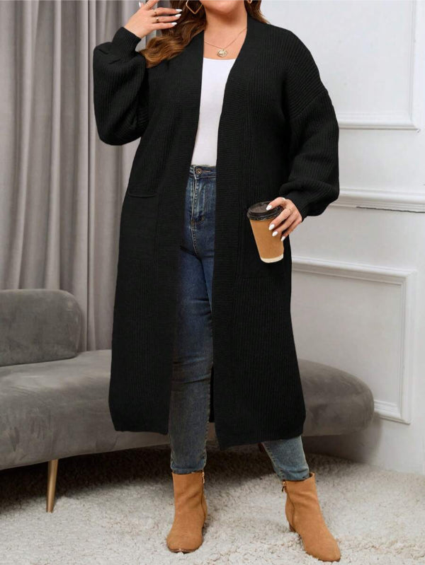 Plus Dual Pocket Long Length Open Front Cardigan