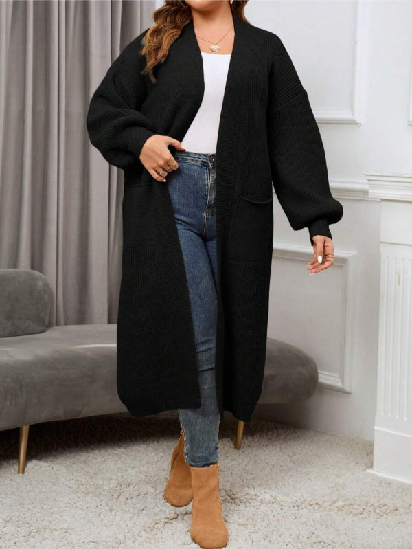 Plus Dual Pocket Long Length Open Front Cardigan