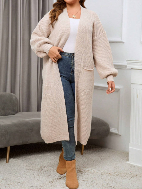 Plus Dual Pocket Long Length Open Front Cardigan