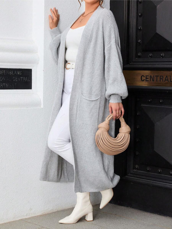 Plus Dual Pocket Long Length Open Front Cardigan