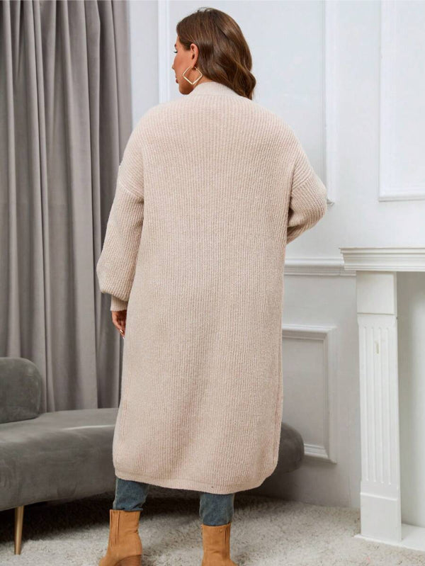 Plus Dual Pocket Long Length Open Front Cardigan