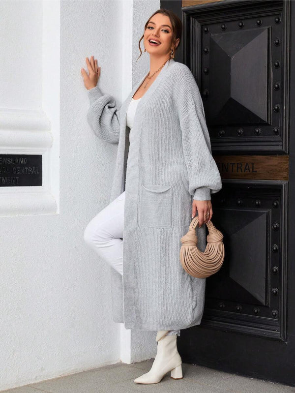 Plus Dual Pocket Long Length Open Front Cardigan