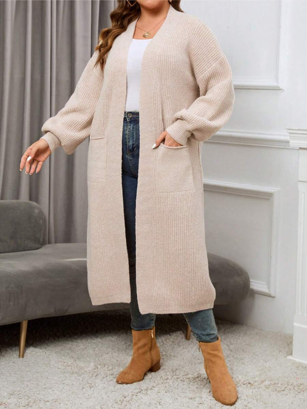 Plus Dual Pocket Long Length Open Front Cardigan