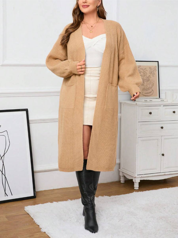 Plus Dual Pocket Long Length Open Front Cardigan