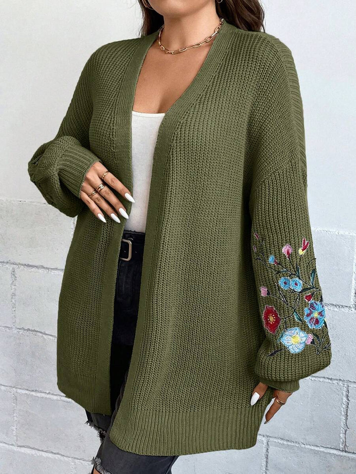 Floral Embroidery Duster Plus Cardigan