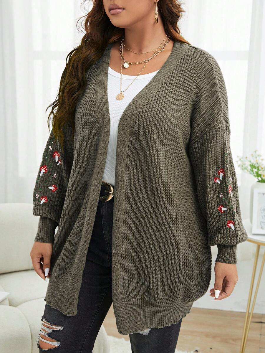 Plus Floral Embroidery Duster Cardigan