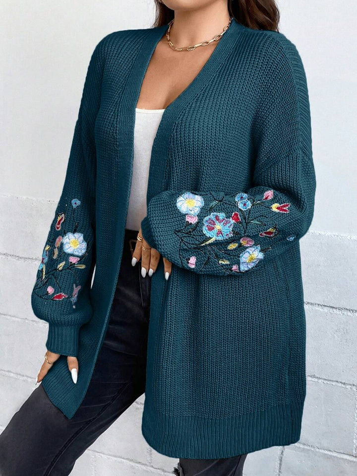 Floral Embroidery Duster Plus Cardigan