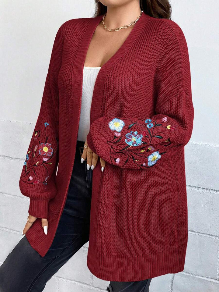 Floral Embroidery Duster Plus Cardigan