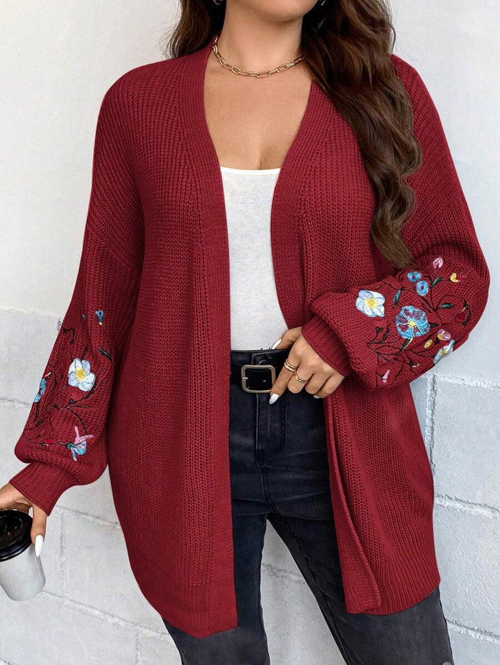 Floral Embroidery Duster Plus Cardigan