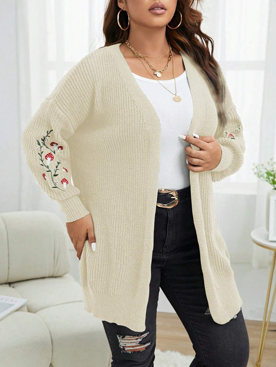 Plus Floral Embroidery Duster Cardigan