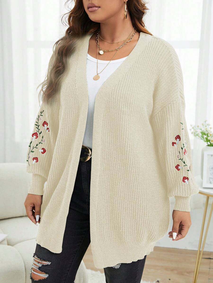 Plus Floral Embroidery Duster Cardigan