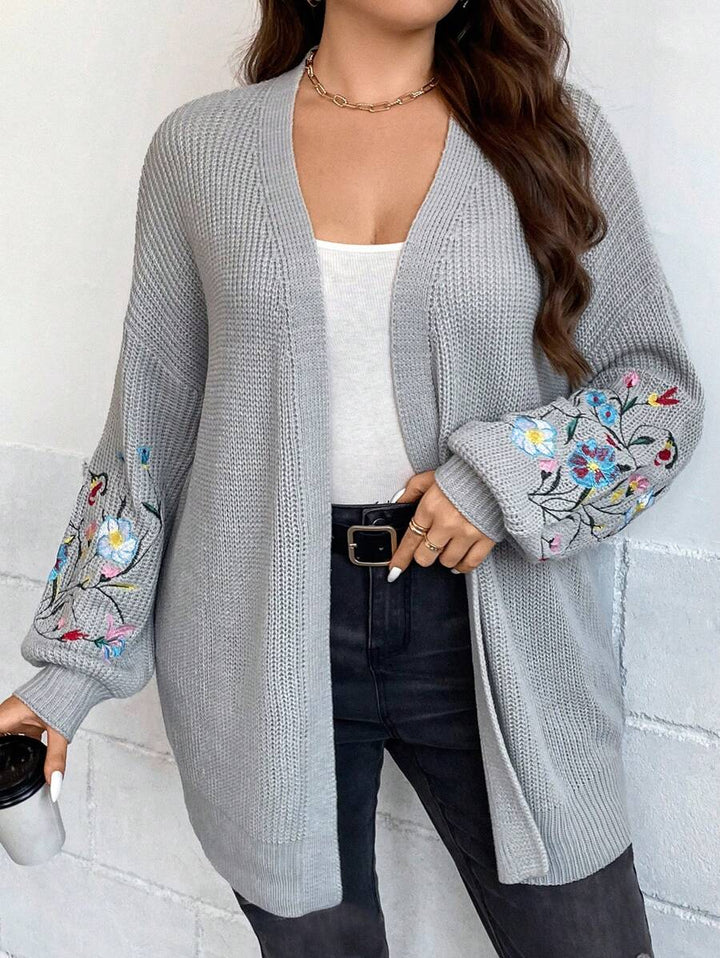Floral Embroidery Duster Plus Cardigan